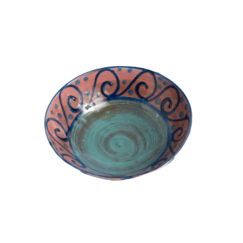 Small Pasta Bowl - Green with Blue Wave on Watermelon