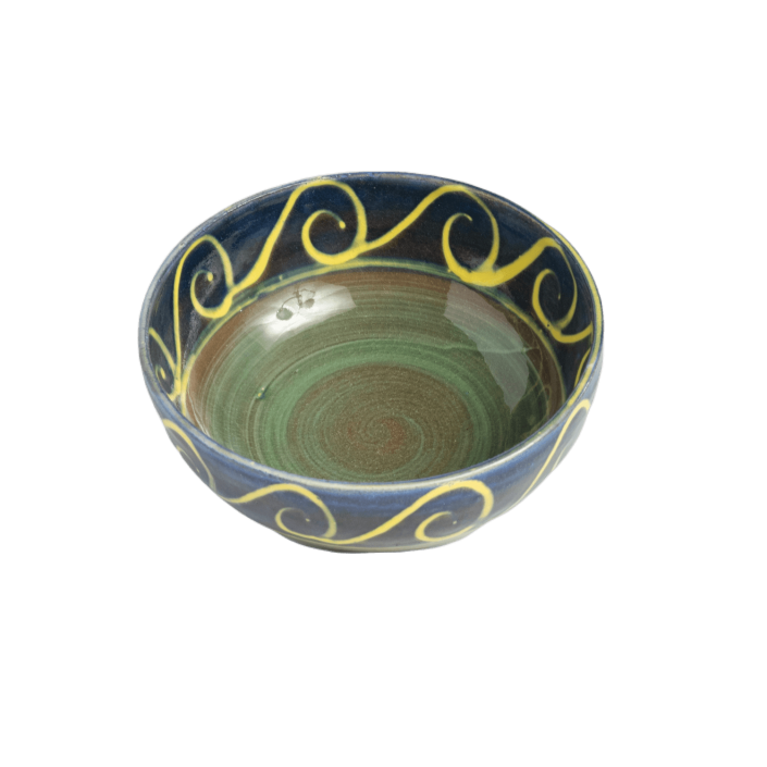 Small Salad Bowl - Blue with Yellow Wave