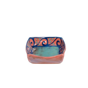 Square Dessert Bowl (5 inch) - Green with Blue Wave on Watermelon