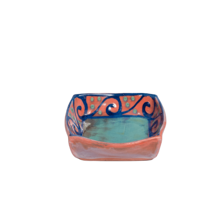Square Dessert Bowl (5 inch) - Green with Blue Wave on Watermelon
